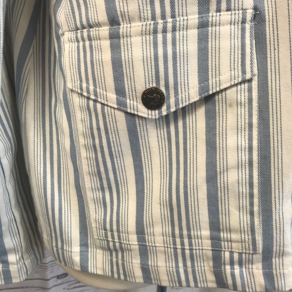 Blue White Striped Duck Head Cotton Spandex Blazer Jacket Large - Picture 3 of 8